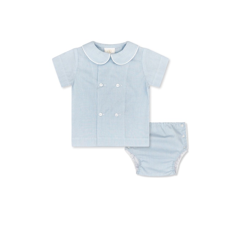 Arlington Diaper Set- Baker Blue Minigingham