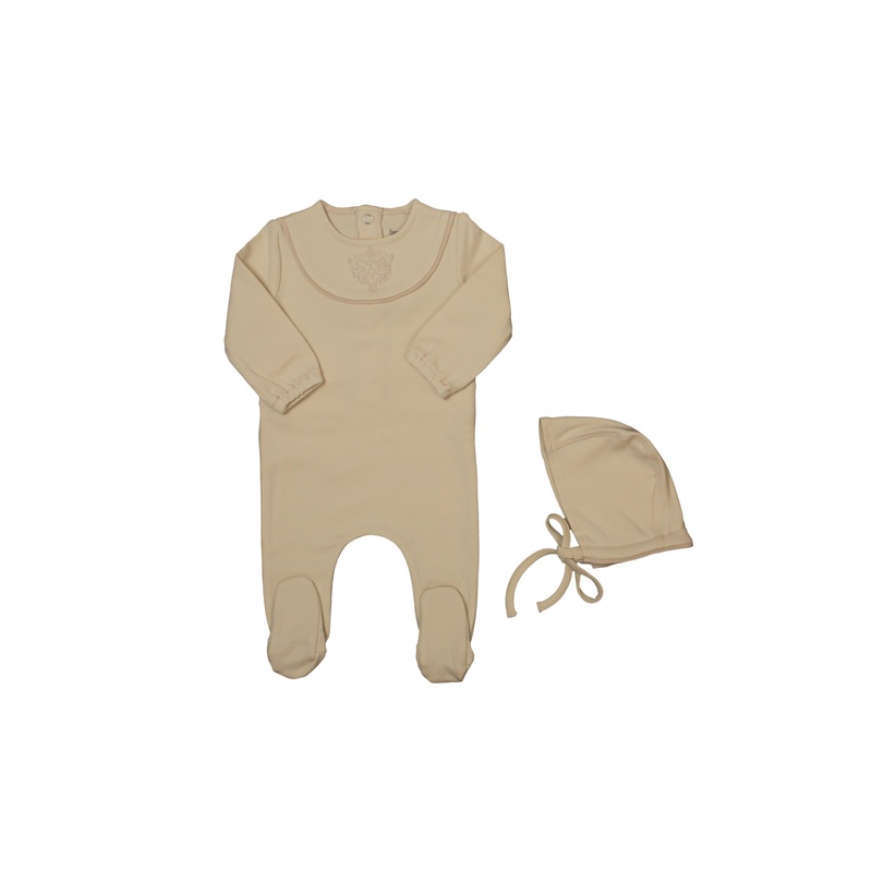 Bee & Dee Embroidered Vintage Ruffle Footie/Bonnet